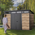 Keter Signature Collection 11x7 ft. Durable Resin Outdoor Storage Shed With Floor and Double Doors for Garden Patio Furniture and Tools, Pine